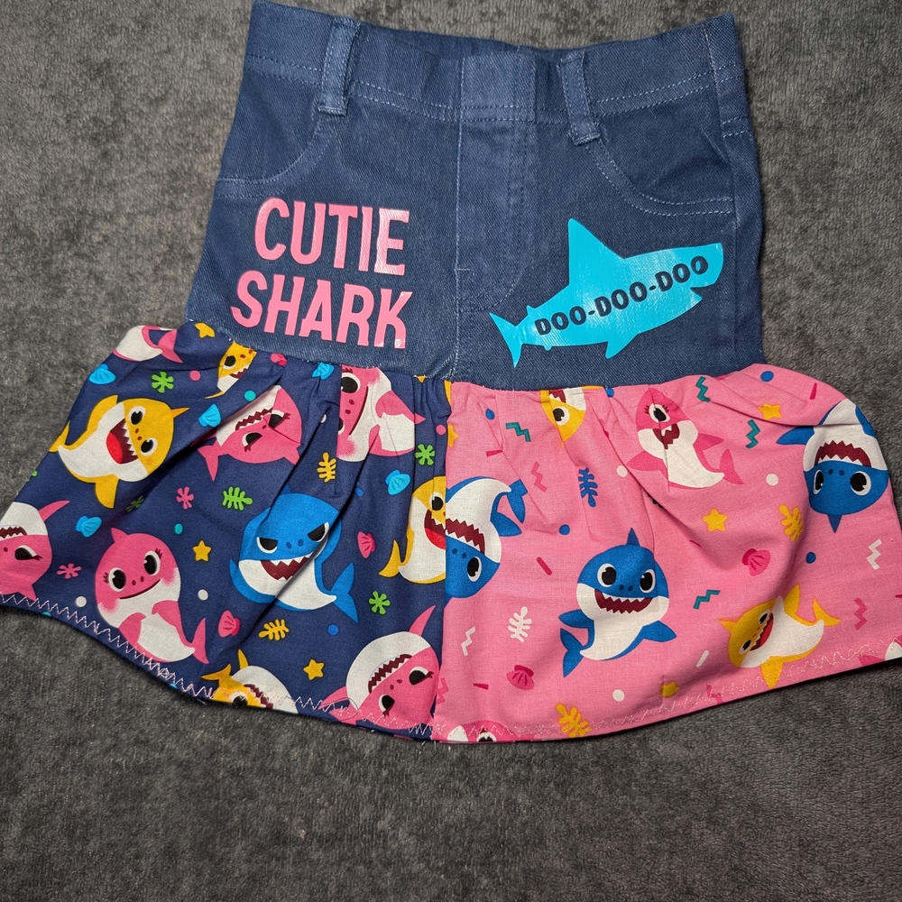 Playful Shark Print Kids Skirt - Blue and Pink
